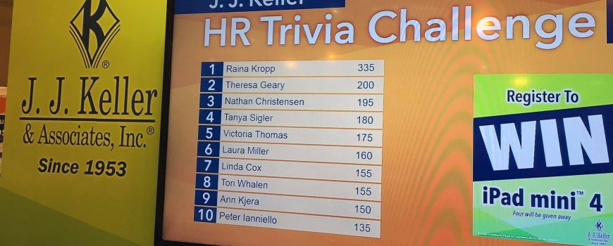 J. J. Keller nearly doubled their lead count goal with Challenge Bar Trivia game in their 20 x 20 SHRM 2017 booth