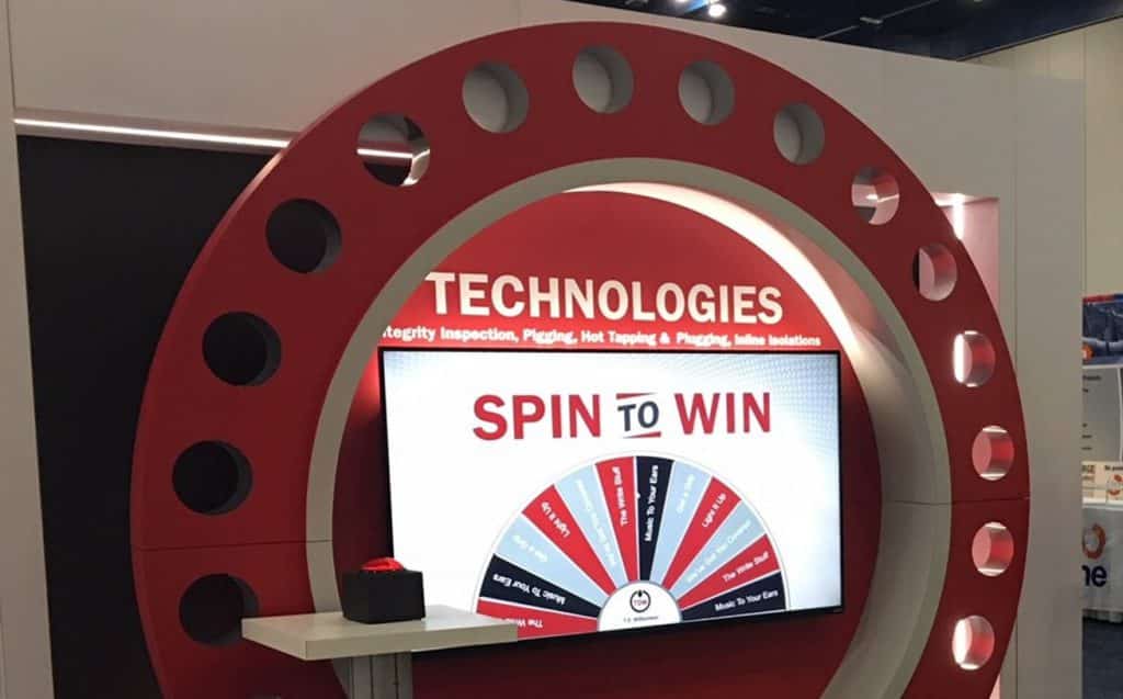 SPIN TO WIN Virtual Prize Wheel built into trade show exhibit